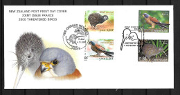 2000 Joint/Commune New Zealand And France, MIXED FDC WITH 2+2 STAMPS: Threatened Birds - Emissions Communes