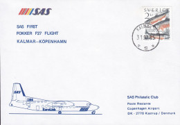 Sweden First SAS Fokker F27 Flight KALMAR-KÖPENHAMN 1985 Cover Brief Lettre Fish Fisch Poisson Stamp - Storia Postale