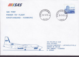 Norway SAS First Fokker F27 Flight KRISTIANSAND-HAMBURG 1985 Cover Brief Lettre Kloster Selje, Selja Stamp - Lettres & Documents