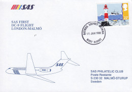 Great Britain SAS First DC-9 Flight LONDON-MALMÖ 1988 Cover Brief Lettre Lighthouse Leuchtturm Pfare Stamp - Covers & Documents