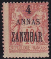 ZANZIBAR  - 26  4 ANNAS SUR 40C NEUF* AVEC CHARNIERE COTE 17 EUR - Unused Stamps