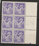 N° 651 Type Iris: Beau Bloc De 6 Timbres Neuf Impecable - 1939-44 Iris