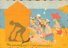 CPSM GF- DUBOUT - A La Plage * " Ne Poussez Pas, C'est Permanent !! "   Editions Du Moulin N° 28 A **  2 Scans - Dubout