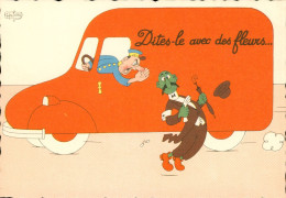 CPSM GF- DUBOUT - Courtoisie- " Dites-le Avec Des Fleurs...."  Editions Du Moulin N° 24 A **  2 Scans - Dubout