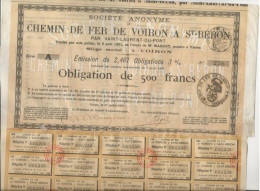 CHEMIN DE FER DE VOIRON A ST -BERON-PAR ST - LAURENT -DU- PONT -OBLIG DE 500 FRS -EMISSION  2,467 OBLIGATIONS 3ù 1894 - Spoorwegen En Trams