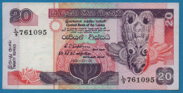 SRI LANKA 20 RUPEES 01.01.1991 # L9 761095 P# 103a Bird Mask - Sri Lanka