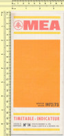 MEA MIDDLE EAST AIRLINES 1972-73 Timetable-Indicateur Old Prospect - Orari