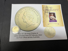 23-2-2024 (1Y 2 A) Australia - Coin & Stamp Released Via Australia Post - New $ 2.00 King Charles III (on Cover) - 2 Dollars