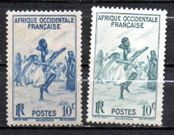 Col41 Colonies AOF Afrique Occidentale N° 24  & 24a Bleu Vert Neuf XX MNH Cote 15,00 € - Unused Stamps