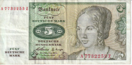 BILLETE DE ALEMANIA DE 5 MARK DEL AÑO 1960  (BANKNOTE) - 5 DM