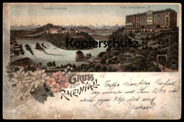 ALTE LITHO POSTKARTE GRUSS VOM RHEINFALL HOTEL SCHWEIZERHOF SCHLOSS LAUFFEN EDELWEISS Neuhausen Schaffhausen AK Postcard - Neuhausen Am Rheinfall