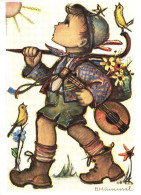 ILLUSTRATION, HUMMEL, NR. 14383, CHILD, BOY, BIRD, LUTE, SIGNED, POSTCARD - Hummel