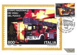 CORPO NAZIONALE DEI VIGILI DEL FUOCO - FIREMEN - BOMBEROS - POMPIERI - CARTOLINA MAXIMUM CON ANNULLO SPECIALE DEL 1999 - Firemen