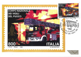 CORPO NAZIONALE DEI VIGILI DEL FUOCO - FIREMEN - BOMBEROS - POMPIERI - CARTOLINA MAXIMUM CON ANNULLO SPECIALE DEL 1999 - Sapeurs-Pompiers