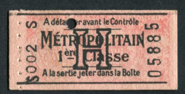 WW2 Ticket De Métro Paris  - Etat Français 1940 - Carnet Tarif H 1ère Cl - RATP - Billet Ile-de-France WWII - Europe