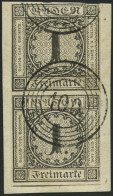 BADEN 5 Paar BrfStk, 1853, 1 Kr. Schwarz Im Senkrechten Paar, Nummernstempel 100 (NEUSTADT), Obere Marke Leicht Berührt  - Used