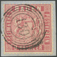 BADEN 12 BrfStk, 1861, 9 Kr. Karmin, Nummernstempel 130 (Schopfheim), üblich Gezähnt, Prachtbriefstück, Mi. 220.- - Used