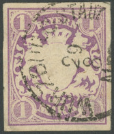 BAYERN 30aI O, 1874, 1 M. Violett Mit Plattenfehler M Und A Von Marke Durch Serifenverdickung Verbunden, Leichter Rückse - Used