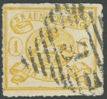 BRAUNSCHWEIG 14B O, 1864, 1 Sgr. Gelbocker, Durchstochen 12, Feinst (kleine Mängel), Gepr. Pfenninger Und Kurzbefund Lan - Brunswick