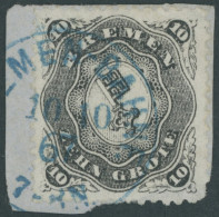 BREMEN 14 BrfStk, 1867, 10 Gr. Schwarz Auf Kleinem Briefstück Mit Blauem Stempel BREMEN-BAHNF., Pracht, Gepr. U.a. Brett - Brême