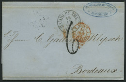HAMBURG - THURN UND TAXISCHES O.P.A. 1856, HAMBURG TH & T., K1 Auf Brief Nach Bordeaux, L1 6, Rückseitig Durchgangsstemp - Préphilatélie