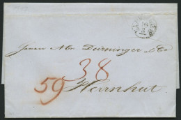 HAMBURG-VORPHILA 1847, HAMBURG, K1 Auf Brief Nach Herrenhut, Hohes Porto! (Tax-Vermerk 38 Und 59), Pracht - Prephilately