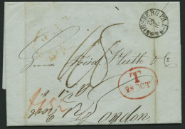 HAMBURG 1842, T 28 OCT, Rote Sonderform Auf Brief Von Königsberg (K1) über Hamburg (rückseitiger K1) Nach London, Regist - Precursores