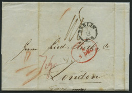 HAMBURG 1843, T 8 DEC, Rote Sonderform Auf Brief Von Berlin Nach London, Feinst - Préphilatélie