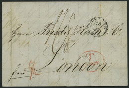 HAMBURG - GRENZÜBERGANGSSTEMPEL 1846, T 17 NOV, In Rot Auf Brief Von Stettin (K1) über Hamburg (rückseitiger K1) Nach Lo - Precursores