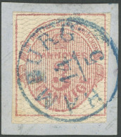 HANNOVER 8b BrfStk, 1856, 3 Pf. Karmin, Grau Genetzt, Kleiner K1 HAMBURG, Prachtbriefstück, Mi. 450.- - Hannover