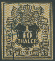 HANNOVER 12I O, 1856, 1/10 Th. Schwarz/orangegelb Mit Plattenfehler Huf Des Einhorns Fehlt, Pracht, Mi. 250.- - Hannover