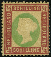 HELGOLAND 8a , 1873, 1/4 S. Dunkelrotkarmin/lebhaftgelblichgrün, Ohne Gummi, Stark Repariert Sonst Pracht, Gepr. Estelma - Helgoland