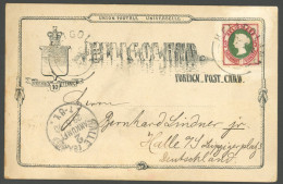 HELGOLAND 13a BRIEF, 1890, 5 Pf. Lilakarmin/grün Als Zusatzfrankatur Auf 10 Pf. Ganzsachenkarte (P 6) Nach Halle, Feinst - Heligoland