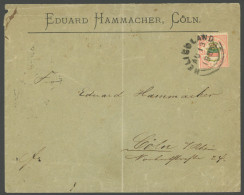 HELGOLAND 18e BRIEF, 1885, 20 Pf. Lebhaftrosa/hellrötlichgelb/graugrün Auf Brief Nach Köln, Bügig, Feinst, Gepr. Lemberg - Héligoland