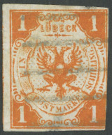 LÜBECK 2 O, 1859, 1 S. Schwärzlichorange, Fotoattest Heitmann: Die Farbfrische, Rechts Angeschnittene, Ansonsten Voll Bi - Lubeck