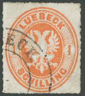 LÜBECK 9A O, 1863, 1 S. Rötlichorange, üblicher Durchstich 11 3/4, Pracht, Gepr. R.F. Engel, Mi. 200.- - Luebeck
