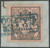 OLDENBURG 3III BrfStk, 1859, 1/15 Th. Schwarz Auf Mattbräunlichrot, Type III, Blauer R2 JEVER, Allseits Breitrandiges Pr - Oldenbourg