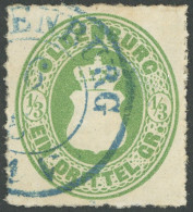 OLDENBURG 15A O, 1862, 1/3 Gr. Schwärzlichgelblichgrün, Durchstich 11 3/4, Blauer K2, Pracht, Gepr. Pfenninger, Mi. 240. - Oldenburg