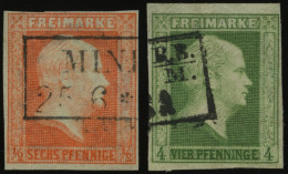 PREUSSEN 1,5a O, 1856, 1/2 Sgr. Rotorange Und 5 Pf. Grün, 2 Prachtwerte, Mi. 160.- - Used