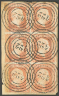 PREUSSEN 1 BrfStk, 1850, 1/2 Sgr. Rotorange Im Senkrechten Sechserblock, Allseits Voll-überrandig, Nummernstempel 422 (F - Otros & Sin Clasificación