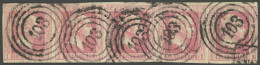 PREUSSEN 6a O, 1857, 1 Sgr. Rosa Im Waagerechten Vollrandigen Fünferstreifen, Nummernstempel 103, Diverse Rückseitige Mä - Other & Unclassified