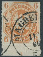 PREUSSEN 15a O, 1861, 6 Pf. Orange, Unterrandstück Mit Nr. 7, Oben Scherentrennung Sonst Pracht - Oblitérés