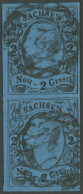 SACHSEN 10a Paar O, 1855, 2 Ngr. Schwarz Auf Mittelblau Im Senkrechten Paar, Nummernstempel 2, Pracht, Kurzbefund Vaatz - Sachsen