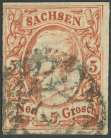 SACHSEN 12aa O, 1856, 5 Ngr. Bräunlichrot, Pracht, Kurzbefund Rismondo, Mi. 100.- - Saxony