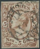 SACHSEN 12e O, 1857, 5 Ngr. Rostbraun, Pracht, Gepr. Pfenninger, Mi. 220.- - Sachsen