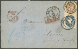 SACHSEN 17a,18b BRIEF, 1865, 2 Ngr. Blau Und 3 Ngr. Braun Auf Briefvorderseite Von LEIPZIG Nach London, 2 Ngr. Waagerech - Saxe