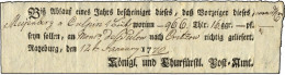 SCHLESWIG-HOLSTEIN RATZEBURG, Ortsdruck Auf Einlieferungsschein: Biß Ablauf Eines Jahres... (1770), Pracht, R! - Vorphilatelie