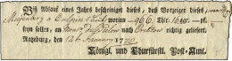 SCHLESWIG-HOLSTEIN RATZEBURG, Ortsdruck Auf Einlieferungsschein: Biß Ablauf Eines Jahres... (1770), Pracht, R! - Prephilately