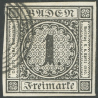 THURN Und TAXIS 4 O, 1852, 1 Sgr. Schwarz Auf Blau, Allseits Riesenrandig, Kabinett - Afgestempeld