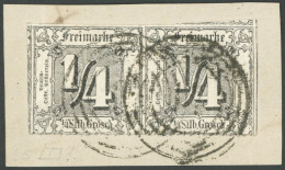 THURN Und TAXIS 35 Paar BrfStk, 1865, 1/4 Gr. Schwarz Im Waagerechten Paar Auf Briefstück, Nummernstempel 14, Linke Mark - Usados